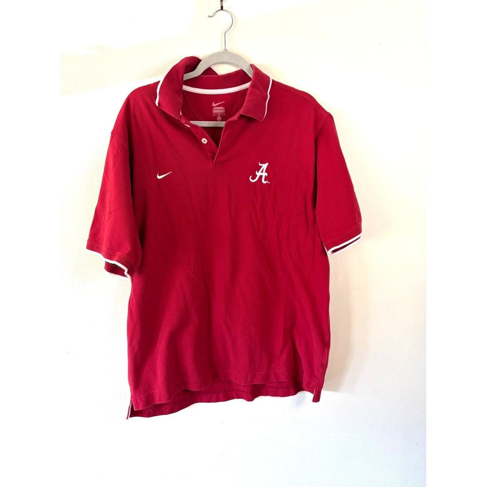 Nike Alabama Crimson Tide Mens Red Pique Polo Shirt Short Sleeve Size Large